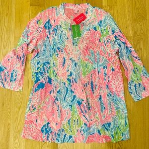 NWT Lilly Pulitzer Sarasota Tunic Turquoise Let’s Cha Cha Size XL